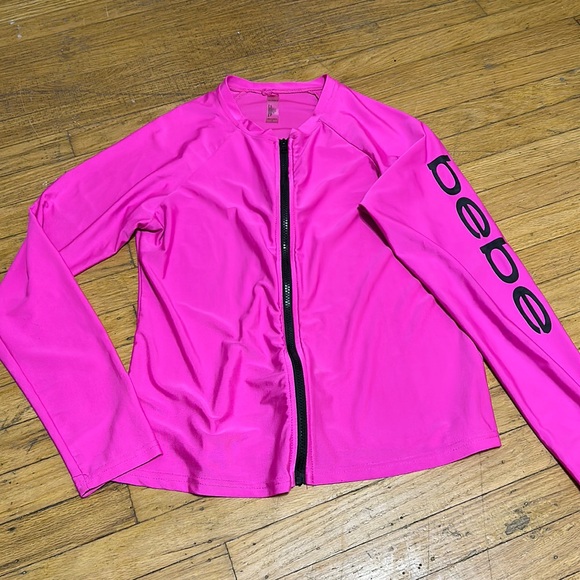 bebe Tops - Women’s Bebe Logo Thin Hot pink Athletic Workout Zip Up Top size Large